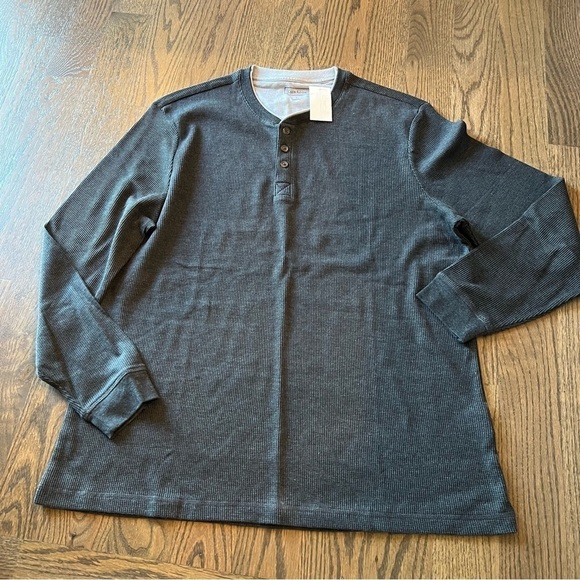 NWT Club Room mens 3 button Dark Lead ribbed Henley size large - Picture 1 of 4